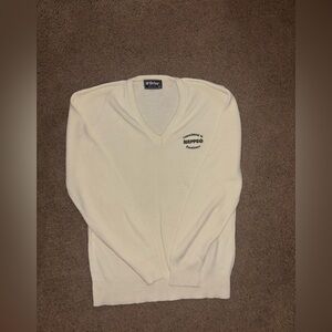 Mc Briar. Classic Cream V-Neck Sweater with Ribbed Cuffs. Size L